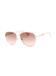 Guess Polarized Full-Rim Pilot Shiny Rose Gold Sunglasses For Women, Gradient Dark Brown Lens, GF6143 28F
