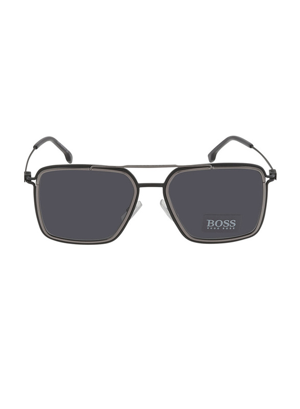 Hugo Boss Full-Rim Navigator Black Sunglasses for Men, Grey Lens, BO1191/S 0RZZ IR, 55/18/145