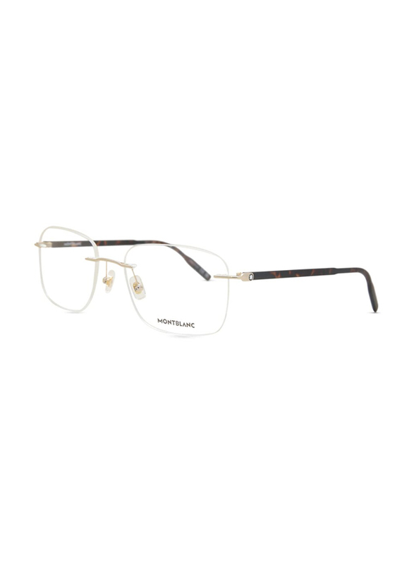 Mont Blanc Rimless Rectangular Light Gold Eyewear Frames For Men, Mirrored Clear Lens, MB0222O-006, 58/20/150