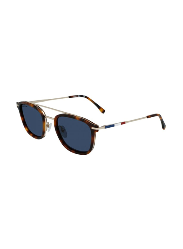 Lacoste Full-Rim Gold Havana Square Sunglasses for Men, Blue Lens, L608SND 710, 52/21/145