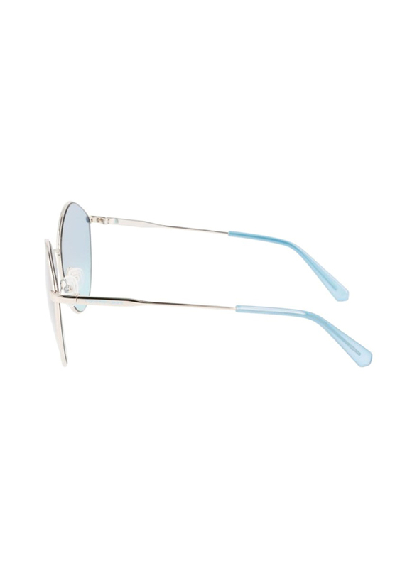 Calvin Klein Jeans Full-Rim Round Silver Sunglasses for Women, Light Blue Lens, CKJ22202S 040 61, 61/17/140