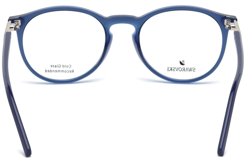 Swarovski Full-Rim Round Shiny Blue Eyeglasses Frames for Women, Clear Lens, SK5217 090, 50/19/140