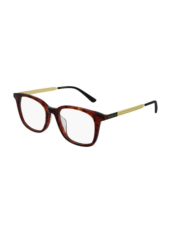 Gucci Full-Rim Rectangular Havana/Gold Eyeglasses Frame for Men, Transparent Lens, GG0831OA, 52/18/145