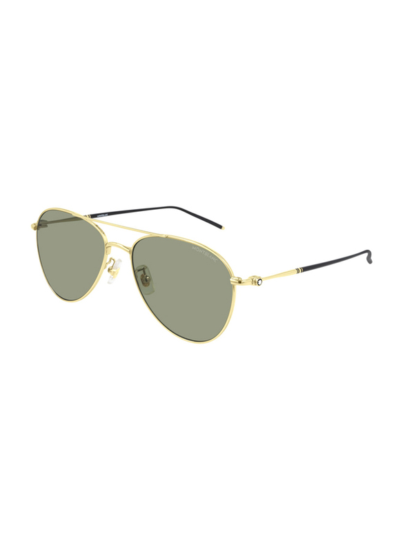 Mont Blanc Full-Rim Pilot Gold Sunglasses for Men, Green Lens, MB0128S 003, 58/17/145