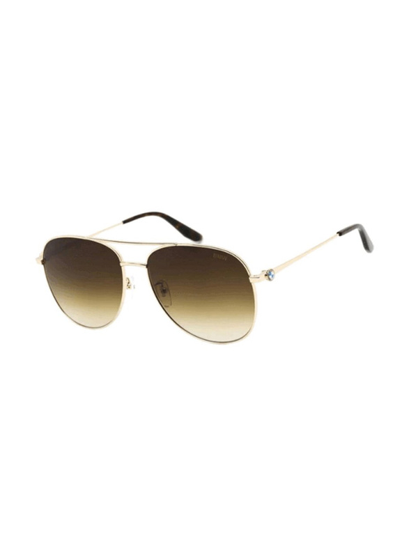 BMW Polarized Full-Rim Pilot Gold Sunglasses For Men, Brown Lens, BW0028D 32P