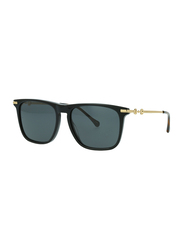 Gucci Full-Rim Rectangular Black/Gold Sunglasses for Men, Grey Lens, GG0915S 001 55, 55/17/145