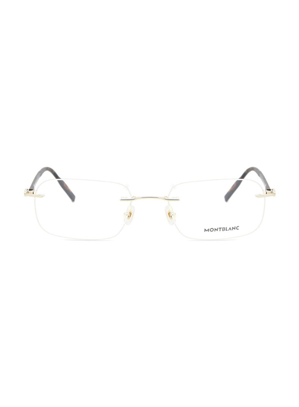 Mont Blanc Rimless Rectangular Light Gold Eyewear Frames For Men, Mirrored Clear Lens, MB0221O 002, 57/20/145