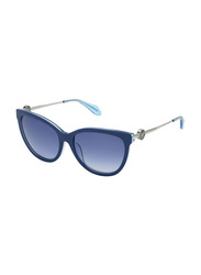 Blumarine Full-Rim Square Blue Glittery Shiny Sunglasses for Women, Blue Gradient Lens, SBM162 0WA2, 55/16/140