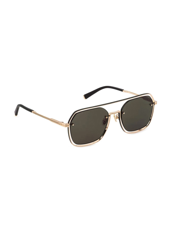 Police Polarized Full-Rim Rectangle Gold Sunglasses For Men, Black Lens, SPLE18M 0302