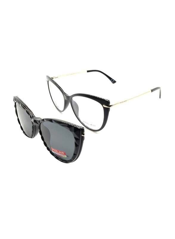 

Polar Polarized Full-Rim Cat Eye Shiny Black Clip-On Frame Unisex, Grey Lens, 7501 77, 55/16/143