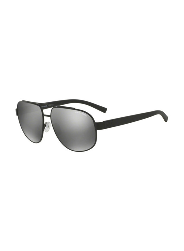 Armani Exchange Polarized Full-Rim Pilot Matte Black Sunglasses for Men, Mirror Silver Lens, AX2019S-60636G, 60/13/140