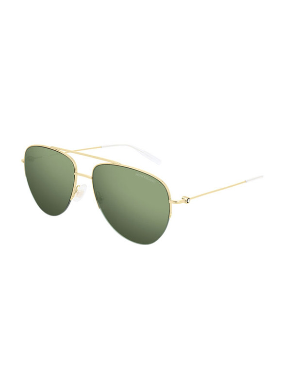 Mont Blanc Full-Rim Pilot Gold Sunglasses for Men, Green Lens, MB0074S 002, 59/16/145