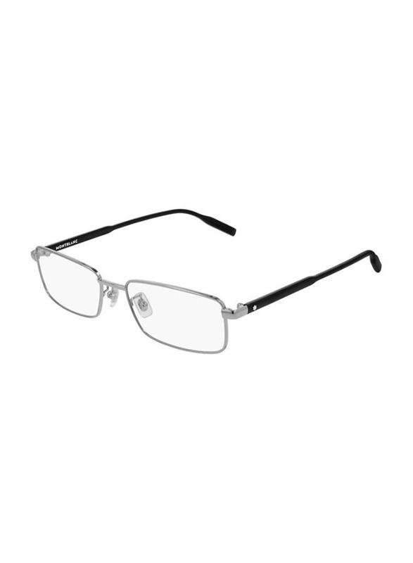 Mont Blanc Full-Rim Rectangular Black/Silver Eyeglasses Frame for Men, Transparent Lens, MB0087O 002, 56/18/150