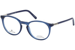 Swarovski Full-Rim Round Shiny Blue Eyeglasses Frames for Women, Clear Lens, SK5217 090, 50/19/140