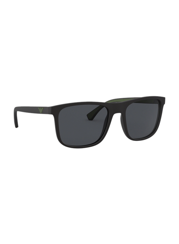Emporio Armani Full-Rim Square Black Sunglasses for Men, Grey Lens, EA4129 504287, 56/19/142