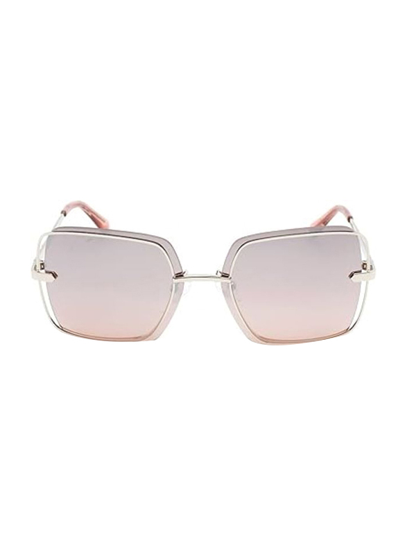 Guess Full-Rim Square Shiny Silver Sunglasses for Women, Bordeaux Gradient Lens, GF6130 10U