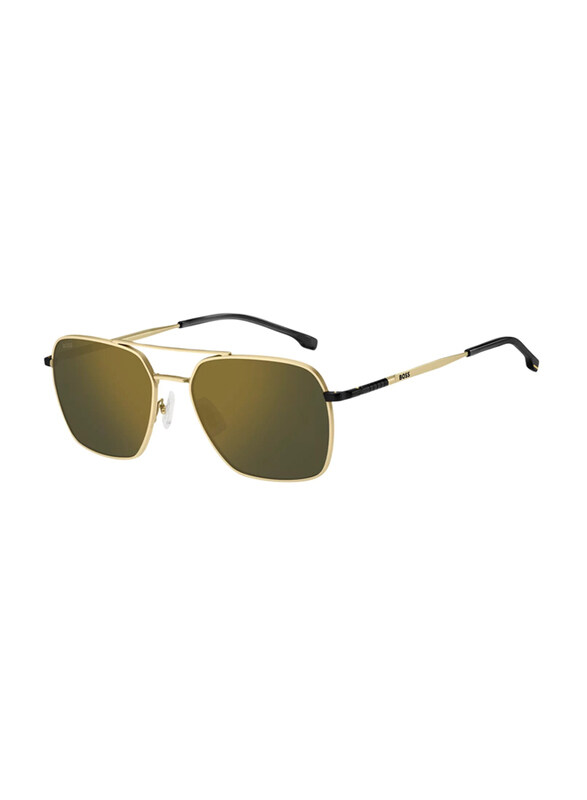 

Hugo Boss Full-Rim Navigator Gold Sunglasses for Men, Mirrored Grey Lens, 1414/S 00NZ JO, 57/18/145