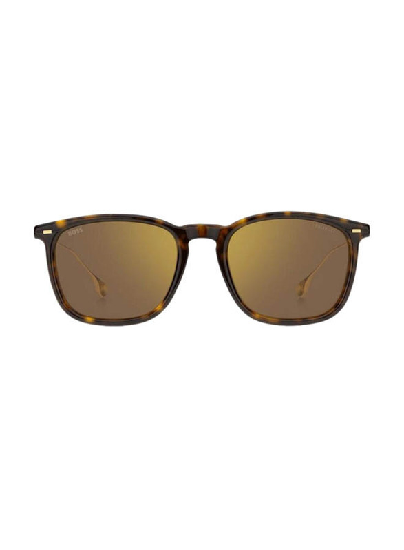 Hugo Boss Polarized Full-Rim Rectangle Black Sunglasses Unisex, Yellow Lens, BO1357/S 0086 YL