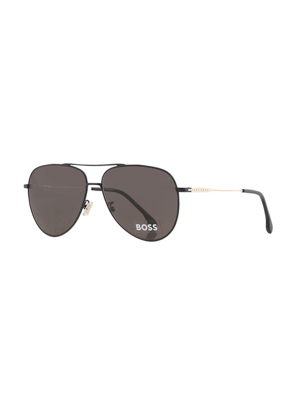 Hugo Boss Full-Rim Pilot Black/Gold Sunglasses for Men, Grey Lens, BO1219/F/SK 0I46, 63/14/150