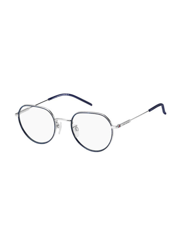 

Tommy Hilfiger Full-Rim Oval Ruthenium Silver Blue Eyewear Frames For Men, Mirrored Clear Lens, TH 1736/F 0010 00, 51/23/145