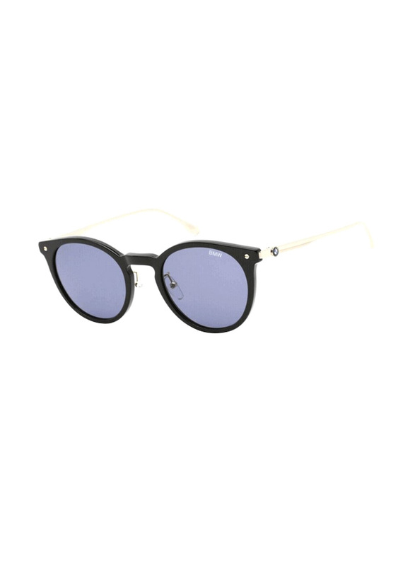 BMW Polarized Full-Rim Round Black Sunglasses For Women, Blue Lens, BW0007 01V