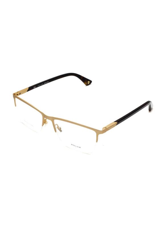 Police Half-Rim Rectangular Black & Gold Eyeglass Frames for Men, Transparent Lens, VPLB54 540648