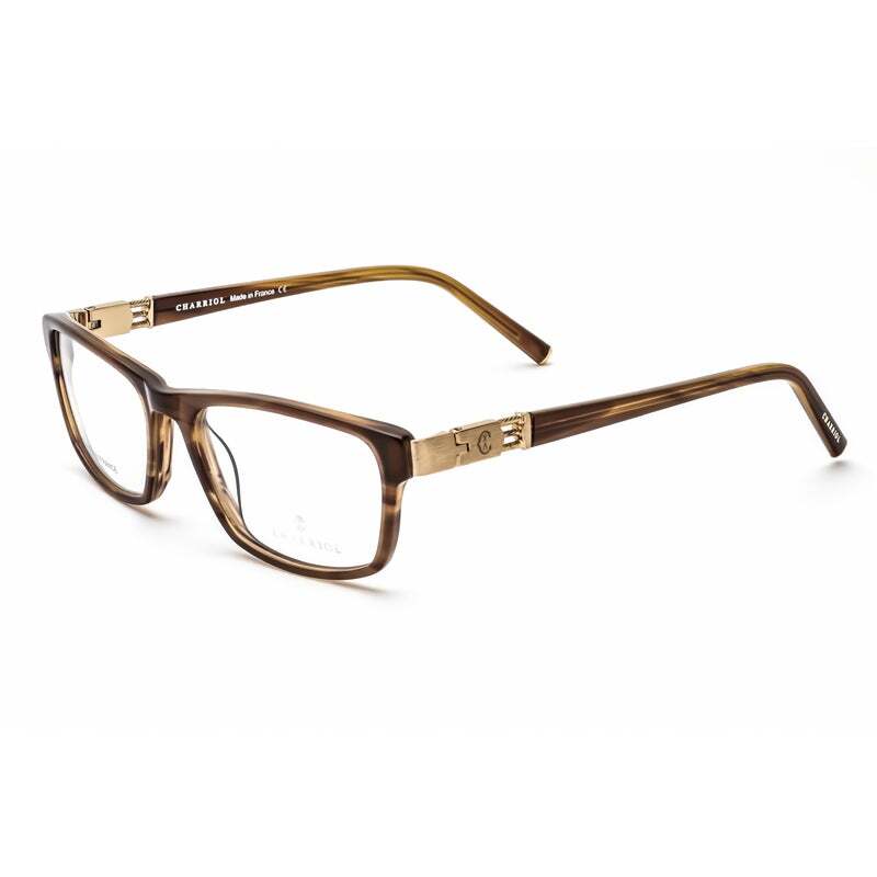 Philippe Charriol Full-Rim Rectangle Brown Eyeglass Frame for Men, Clear Lens, PC7426 C2, 54/17