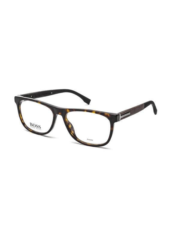 Hugo Boss Full-Rim Rectangle Black Eyewear Frames For Men, Mirrored Clear Lens, 0985 0086 00