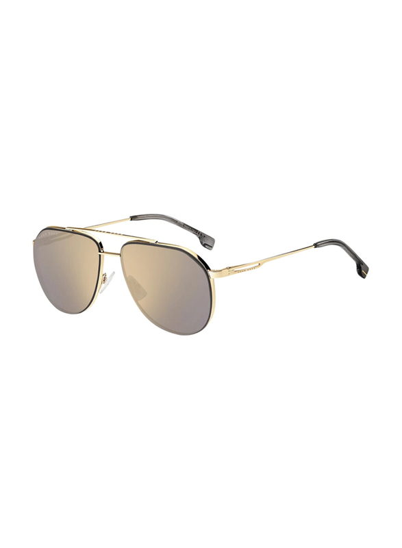Hugo Boss Full-Rim Pilot Gold Sunglasses for Men, Mirrored Grey Lens, 1326/S 0J5G UE, 60/15/145