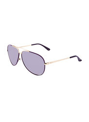 Salvatore Ferragamo Full-Rim Pilot Shiny Light Gold Sunglasses Unisex, Purple Lens, SF131S 736, 60/10/135