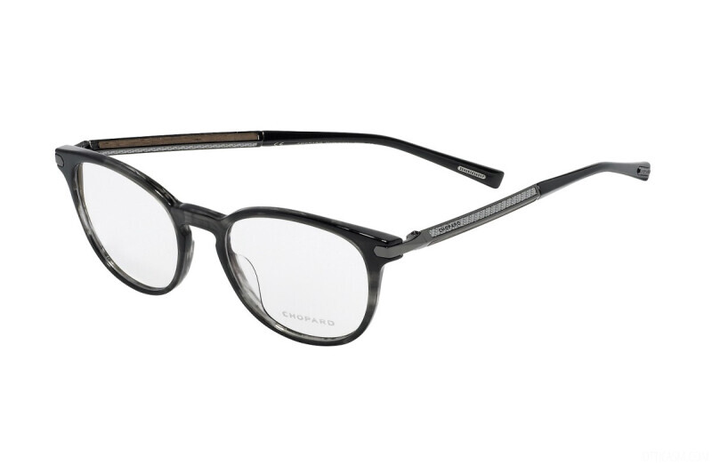Chopard Full-Rim Round Striped Grey Eyewear Frames for Men, VCH250 06BZ, 50/19/140