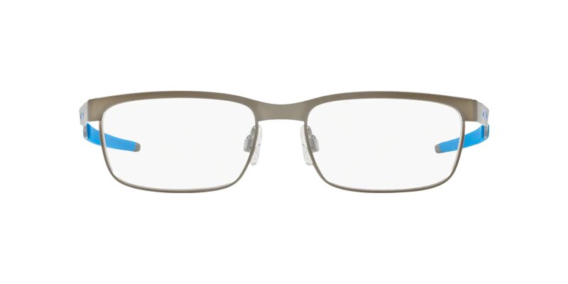 Oakley Steel Plate XS Full-Rim Rectangle Satin Brushed Chrome/Blue Eyeglass Frame for Kids Unisex, Clear Lens, 0OY3002 02, 46/14/130