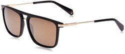 Polaroid Core Polarized Full-Rim Square Black Sunglasses for Men, Mirrored Grey Gold Lens, Pld 2060/S 0807 00, 56/17/140