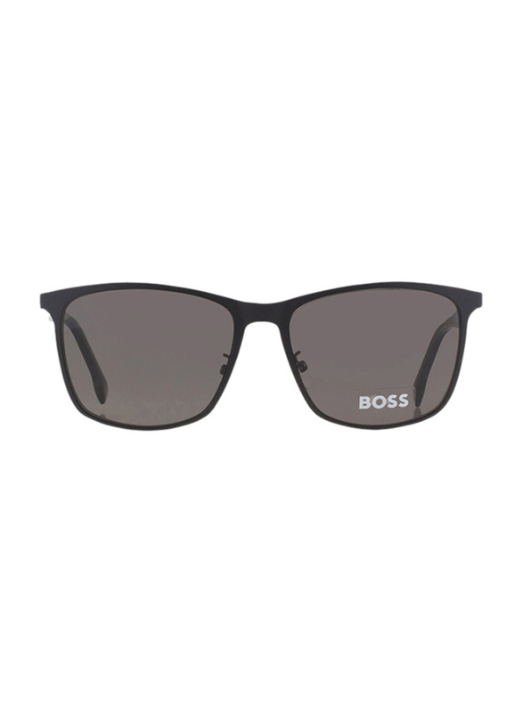 Hugo Boss Polarized Full-Rim Square Black Sunglasses for Men, Grey Lens, BO1291/F/S 0003 M9, 59/17/145