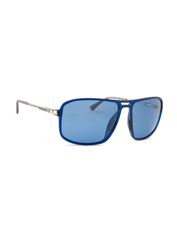 Fila Polarized Full-Rim Square Blue/Silver Unisex Sunglasses, Blue Lens, SF9329 58U58P, 54/15/140