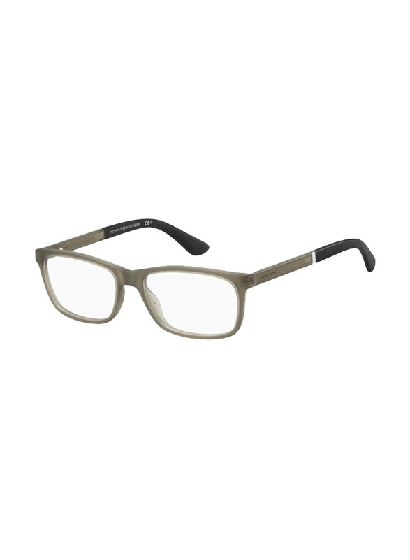 Tommy Hilfiger Full-Rim Square Matte Green Eyewear Frames For Men, Mirrored Clear Lens, TH1478 SIF, 55/17/145