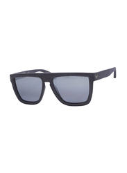 Police Polarized Full-Rim Rectangle Black Sunglasses For Men, Grey Lens, SPLE39 4GTX