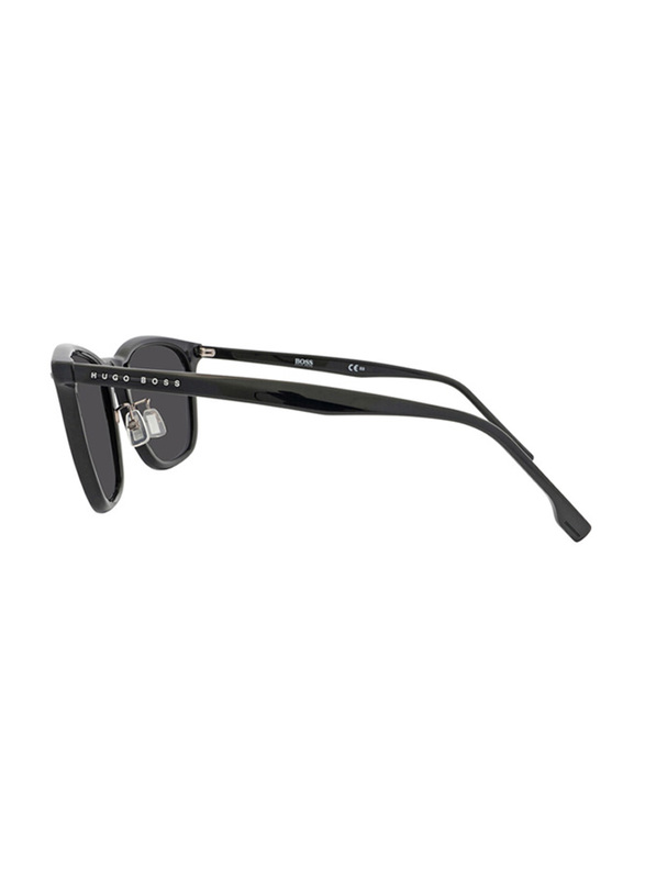 Hugo Boss Polarized Full-Rim Square Black Sunglasses for Men, Grey Lens, BO1290/F/SK 0807, 56/21/145