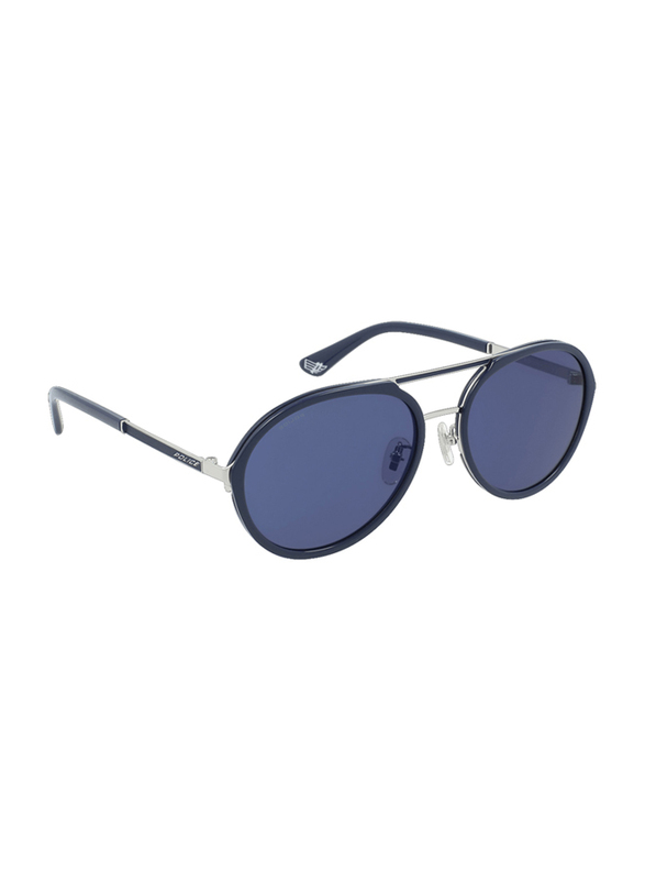 Police Full-Rim Aviator Blue Sunglasses for Men, Blue Lens, SPLA57 57579B, 57/18/145