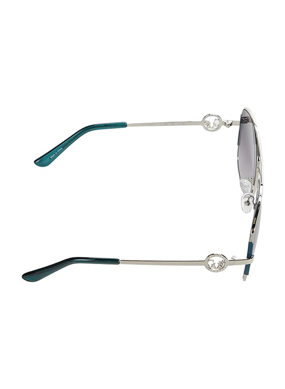 Guess Full-Rim Round Shiny Silver Sunglasses for Women, Smoke Mirror Lens, GF6127 10C
