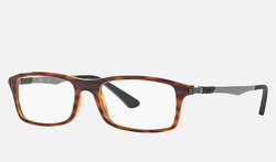 Ray-Ban Full-Rim Rectangle Brown/Grey Eyeglass Frames for Men, Clear Lens, 0RX7017 5687, 52/17/145