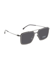 Hugo Boss Full-Rim Navigator Black Sunglasses for Men, Grey Lens, BO1191/S 0RZZ IR, 55/18/145