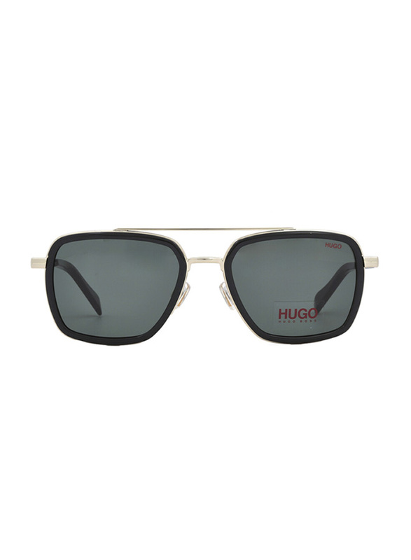 Hugo Boss Full-Rim Navigator Black Sunglasses for Men, Green Lens, HG0306/S, 53/20/140