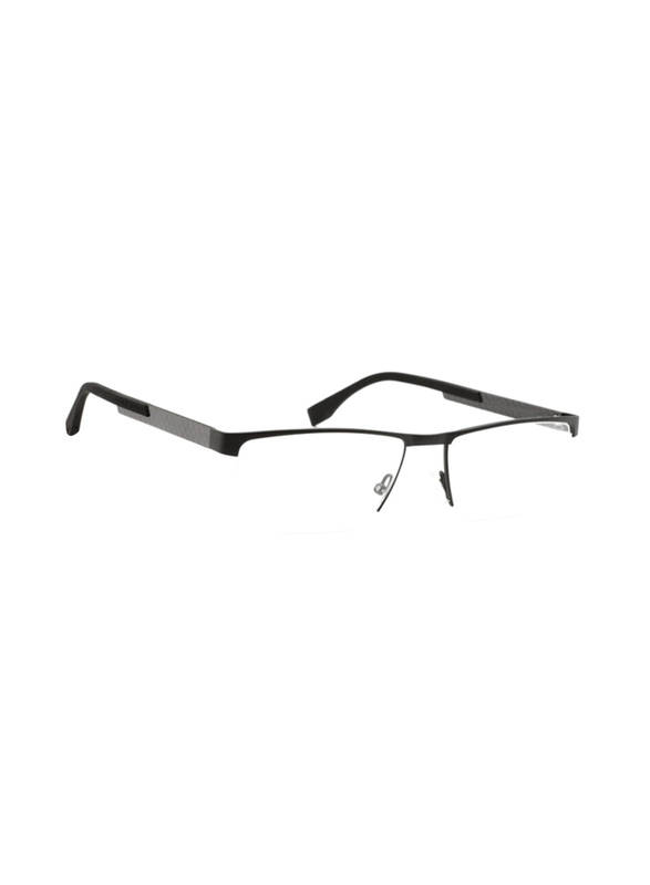 Hugo Boss Half-Rim Rectangle Black Eyewear Frames For Men, Mirrored Clear Lens, 0734 0KCQ 00