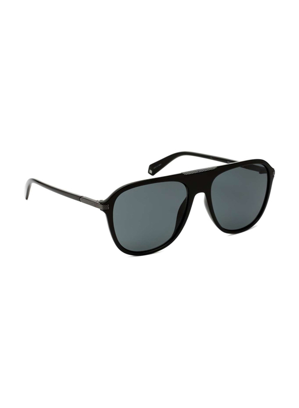 Polaroid Full Rim Oval Black Sunglasses for Men, Polarized Black Lens, PLD2070/S/X, 58/18/145