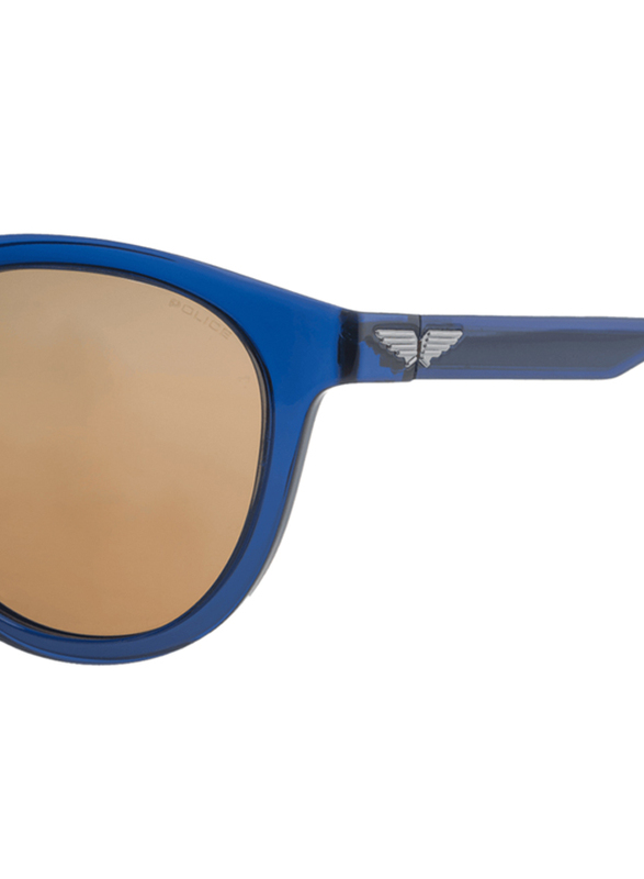 Police Ocean 2 Polarized Full-Rim Phantos Shiny Transparent Blue Sunglasses for Men, Brown Lens, SPLF16 6G5P, 51/22/140