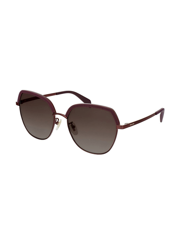 Police Full-Rim Butterfly Bordeaux C/Glittery Sunglasses for Women, Brown Gradient Lens, SPLC24 GL3G, 57/16/145