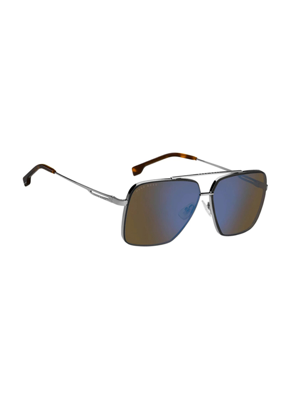 Hugo Boss Full-Rim Aviator Silver Sunglasses for Men, Mirrored Black Lens, 1325/S 031Z 3U, 62/11/145