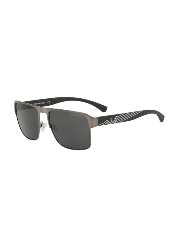 Emporio Armani Full-Rim Square Matte Gunmetal Sunglasses for Men, Grey Lens, EA2066 300387, 57/16/145