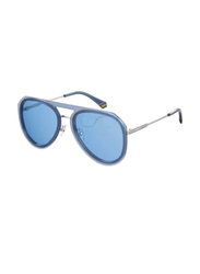Polaroid Full-Rim Pilot Silver Sunglasses Unisex, Blue Lens, PLD6151/G/S PJP59C3